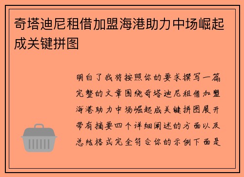 奇塔迪尼租借加盟海港助力中场崛起成关键拼图 奇塔迪尼租借加盟海港助力中场崛起成关键拼图