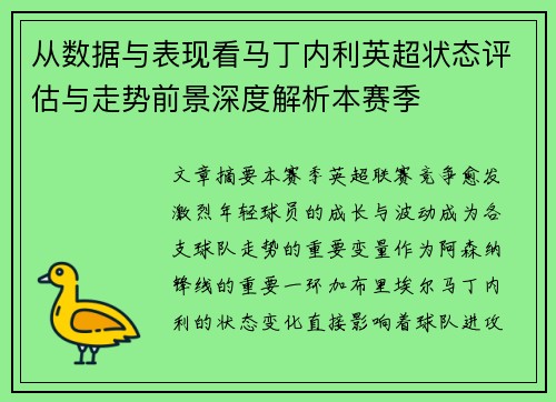 从数据与表现看马丁内利英超状态评估与走势前景深度解析本赛季